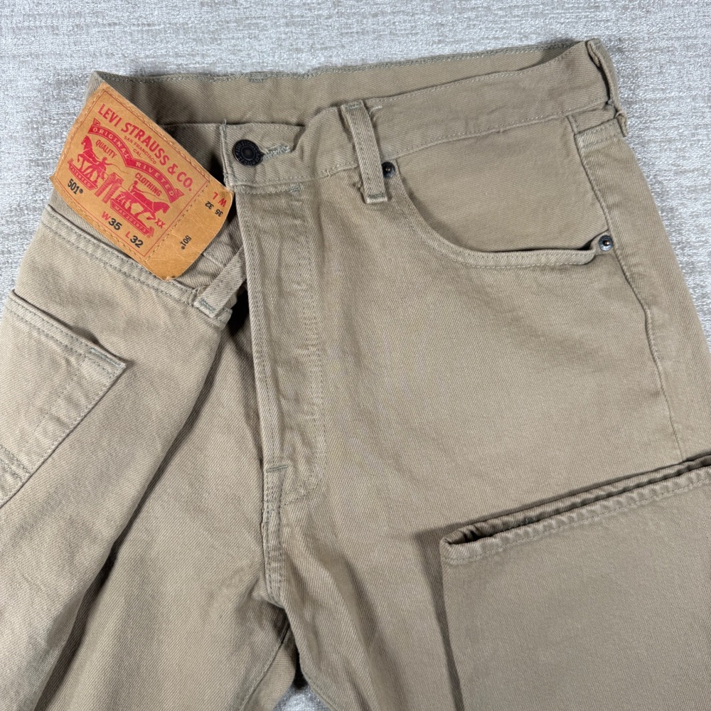Levi's 501 Original Fit Pants Mens 35/32 Khaki Tan Cotton Twill Button Fly
